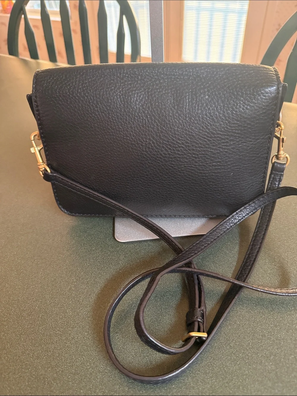 Tory Burch Black Pebbled Leather Logo Crossbody